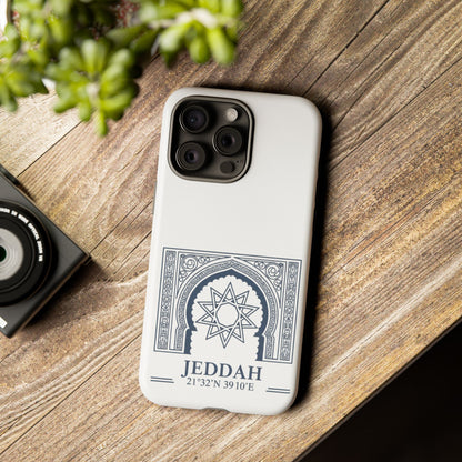Jeddah Coordinates Phone Case — Arabic Arch Geometric Design