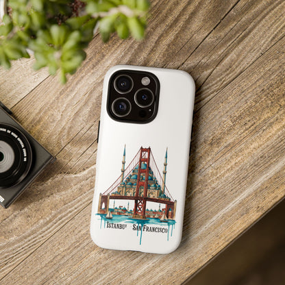 City Bridge Phone Case — Istanbul × San Francisco Illustrated Travel Design