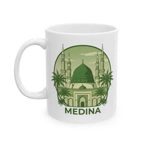 Medina Mosque Ceramic Mug – Green Islamic Landmark Coffee Cup (11oz, 15oz)