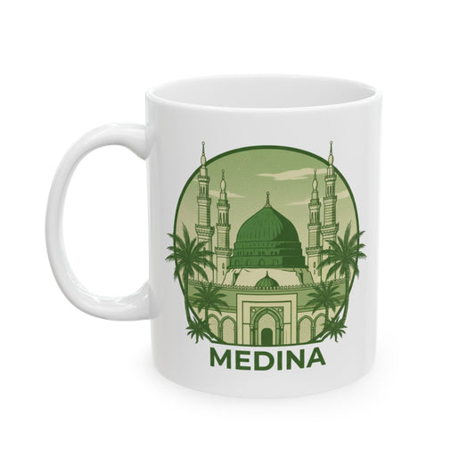 Medina Mosque Ceramic Mug – Green Islamic Landmark Coffee Cup (11oz, 15oz)