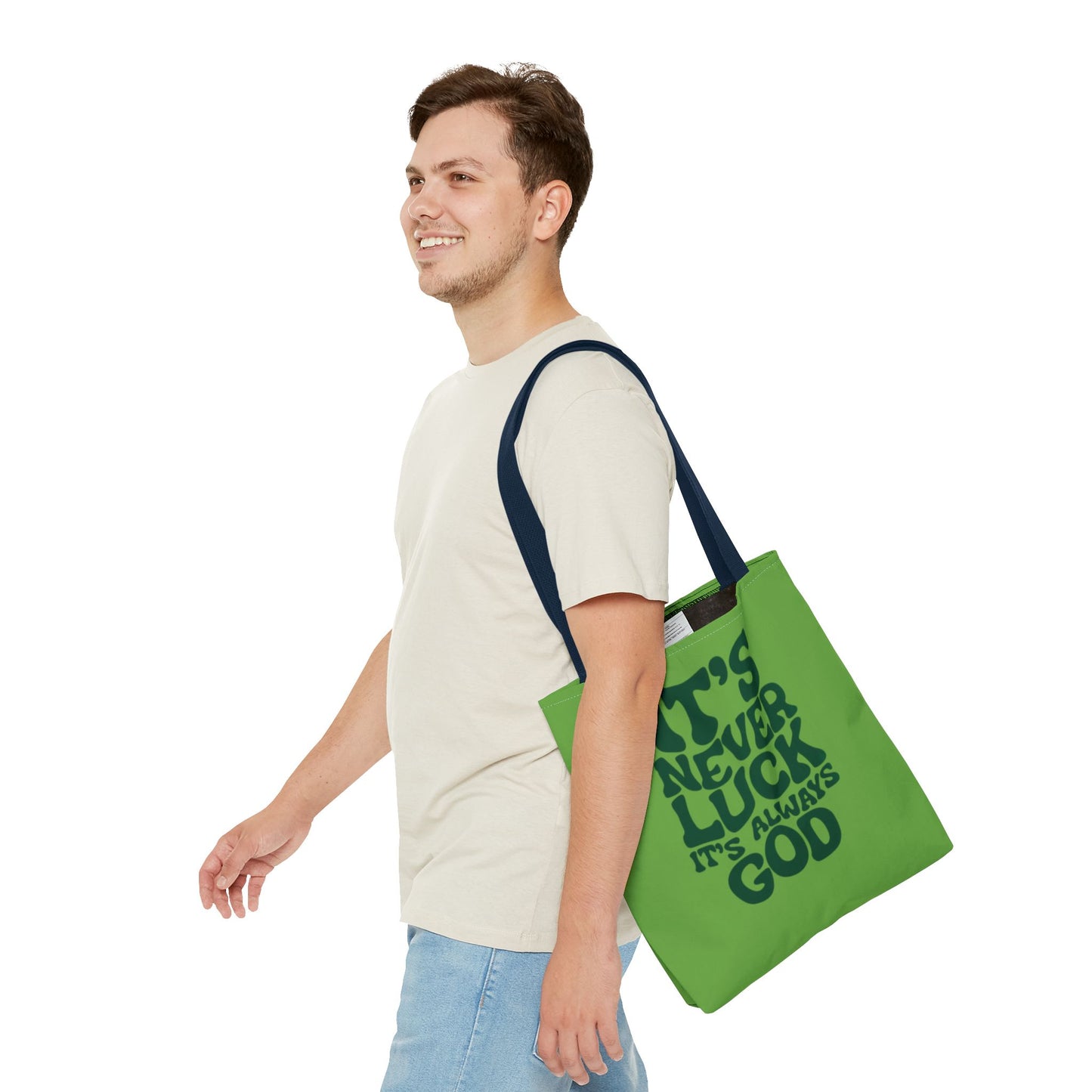 Faith Quote Tote Bag — "It's Never Luck, It's Always God" Cotton Tote