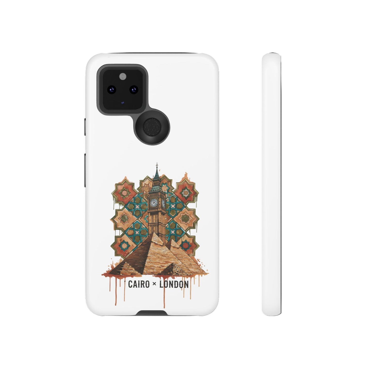 Cairo × London Phone Case — Vintage Mosaic Pyramids & Big Ben Travel Design