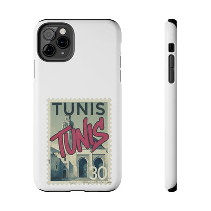 Coque de téléphone résistante à motif timbre vintage de Tunis — Étui de téléphone rétro pour voyage en Tunisie