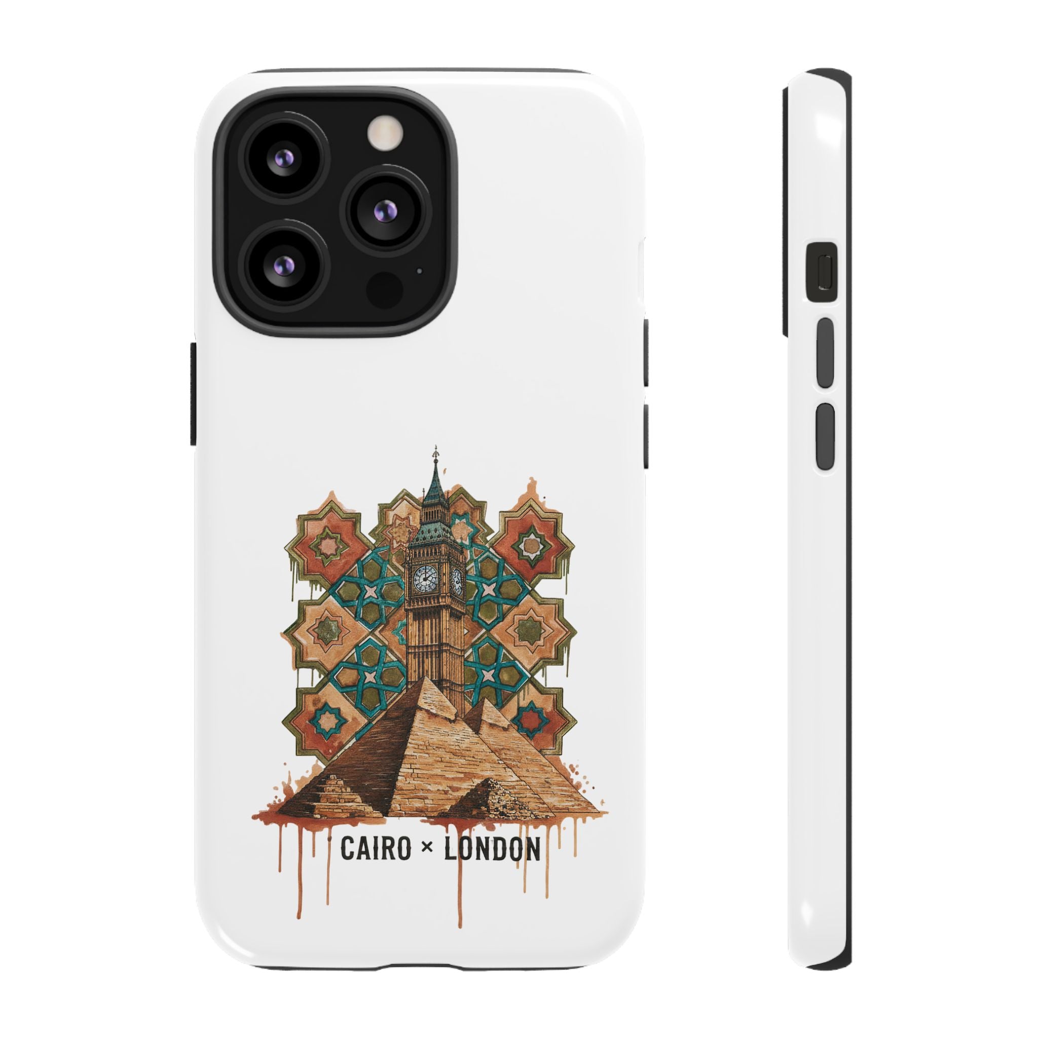 Cairo × London Phone Case — Vintage Mosaic Pyramids & Big Ben Travel Design