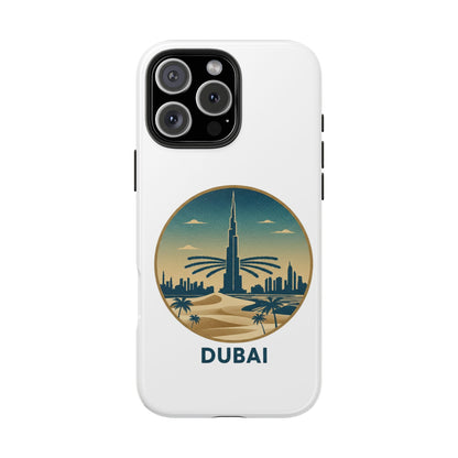 Coque de téléphone résistante motif skyline de Dubaï — Étui de voyage rétro palmiers du désert