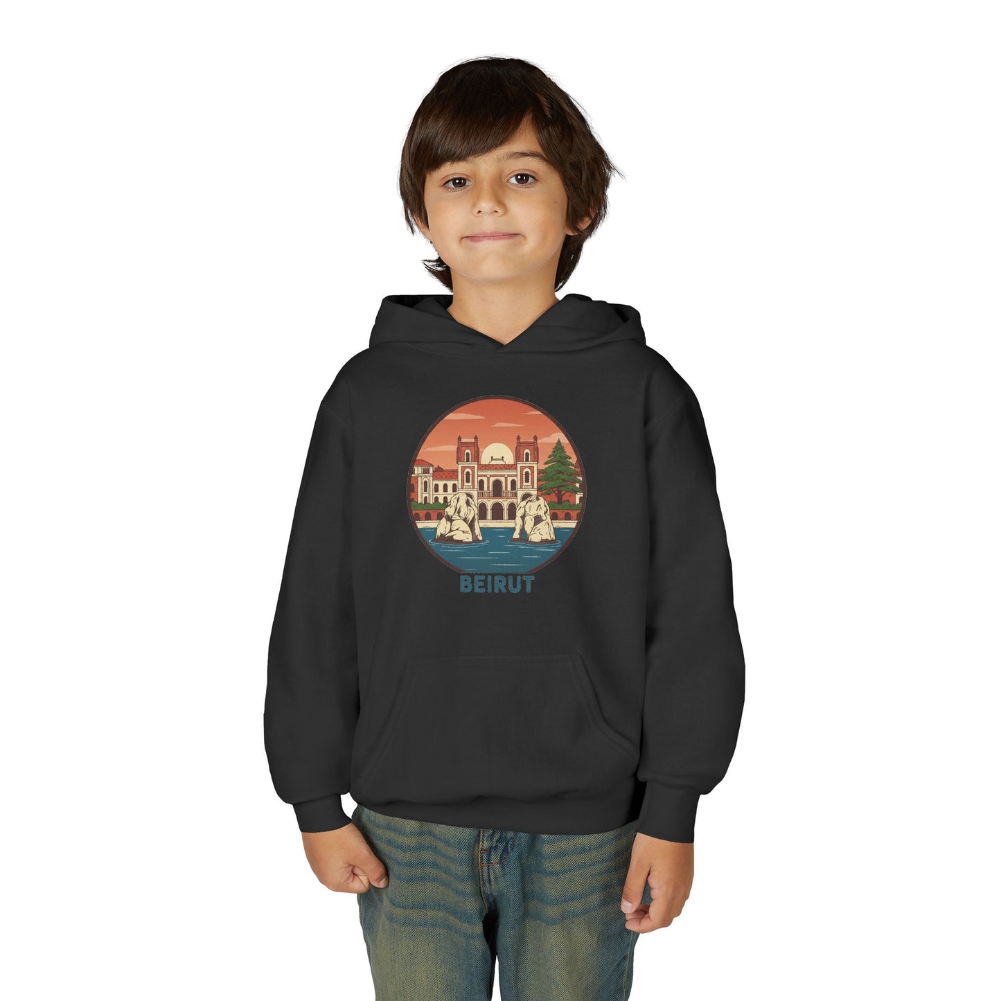 Beirut Skyline Youth Hoodie - Vintage City Illustration