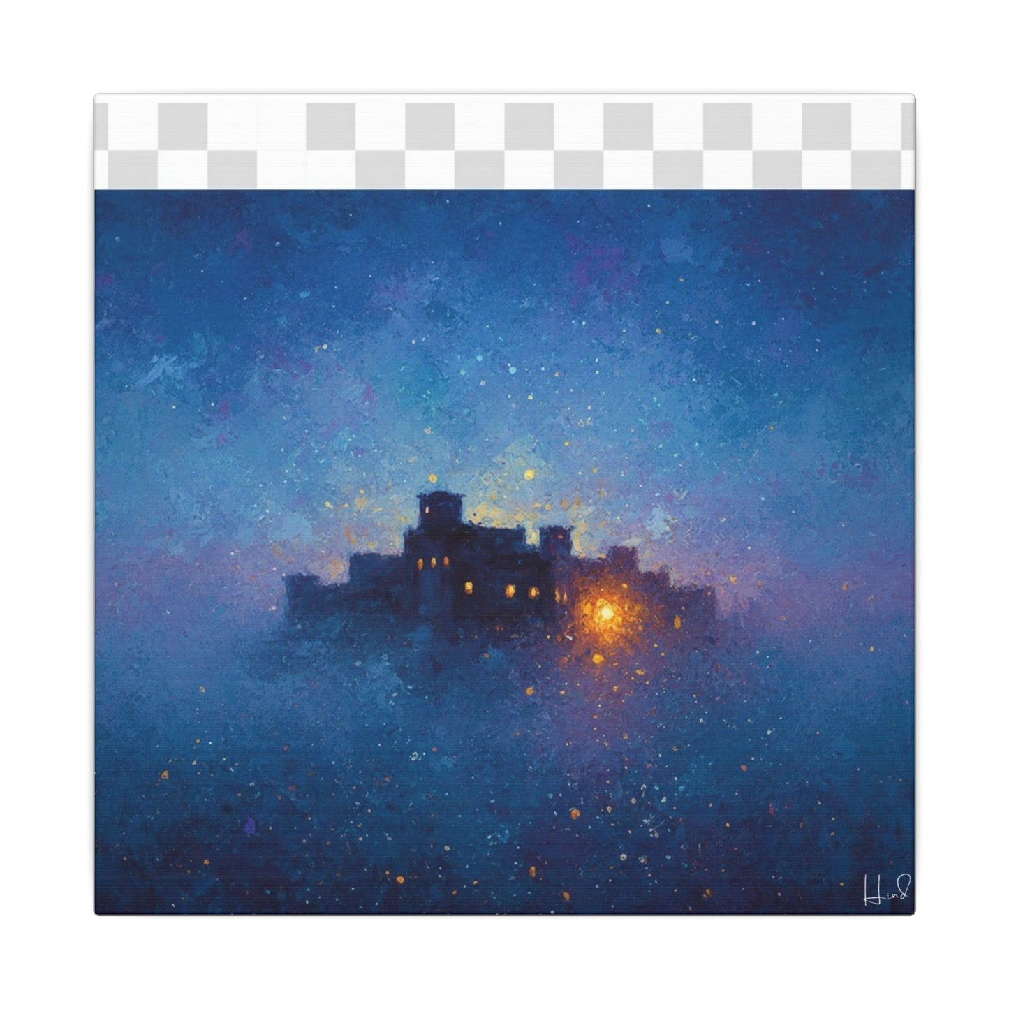 Tableau sur toile mate « Forteresse de la Nuit Étoilée » — Paysage mystique de château bleu