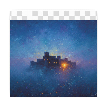 Tableau sur toile mate « Forteresse de la Nuit Étoilée » — Paysage mystique de château bleu
