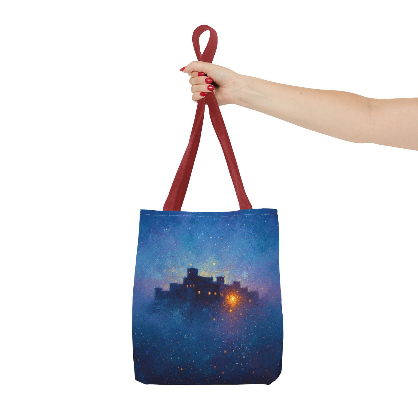 Starry Night Castle Tote Bag — Mystical Galaxy Scene All-Over Print