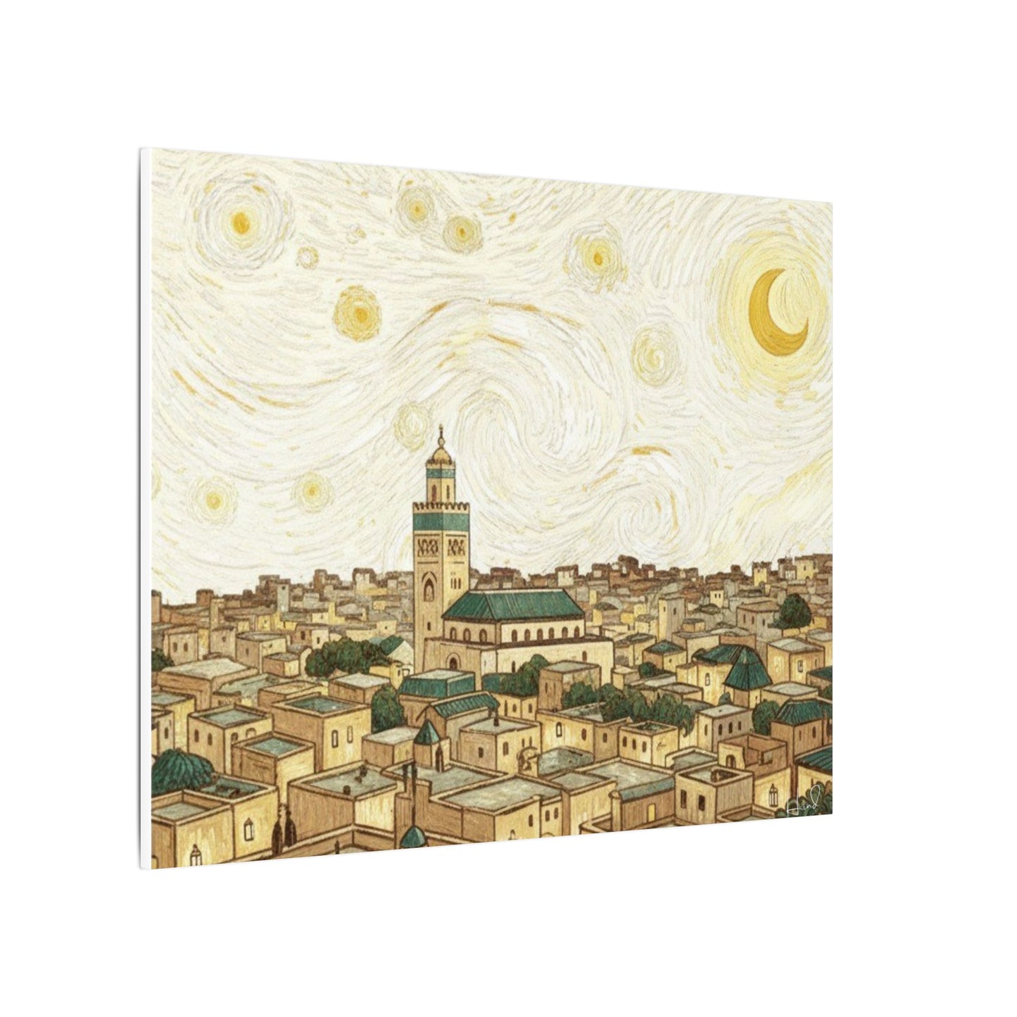 Moroccan Cityscape Canvas Print — Starry Night-Inspired Mosque Wall Art
