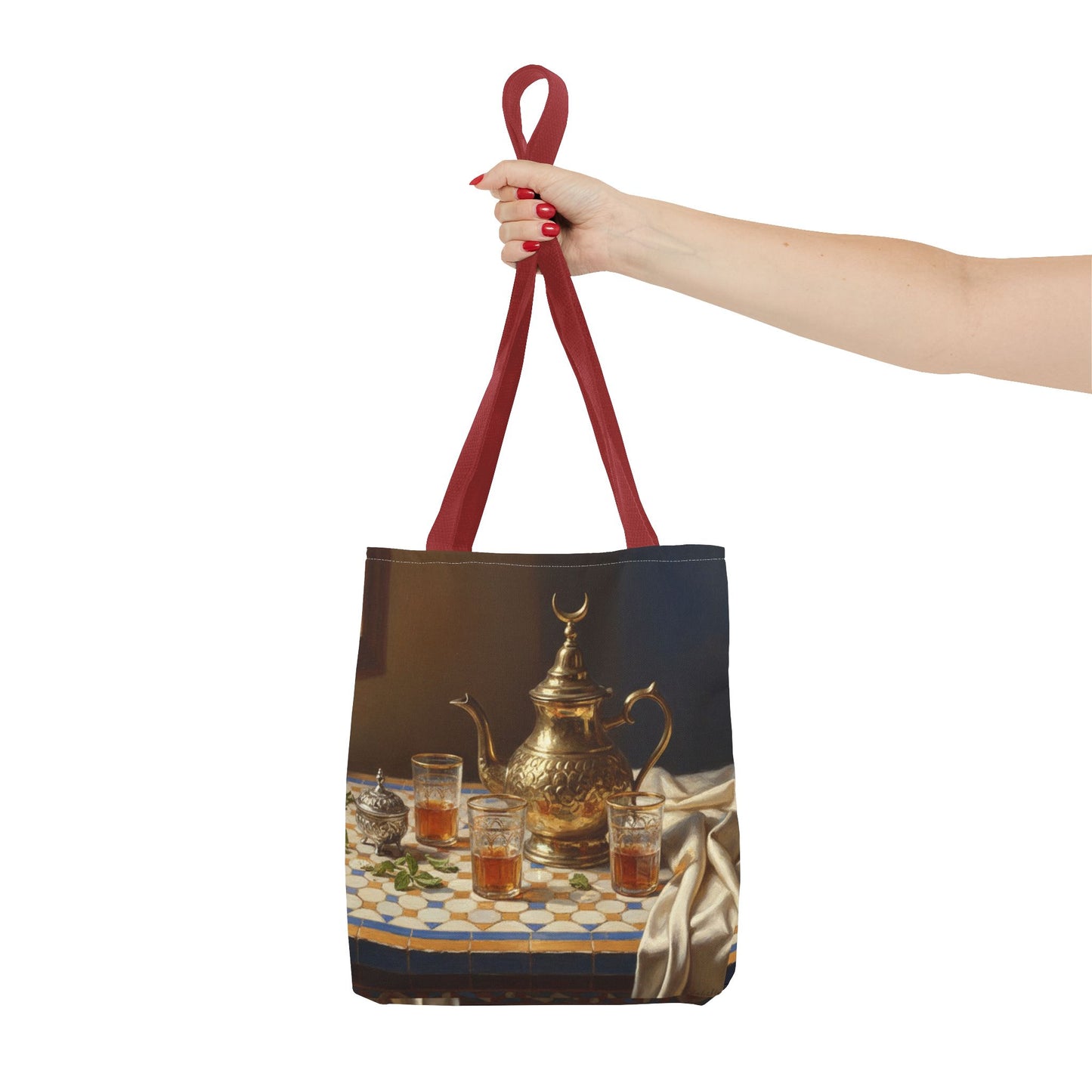 Moroccan Tea Set Tote Bag — Brass Teapot & Glasses AOP Tote