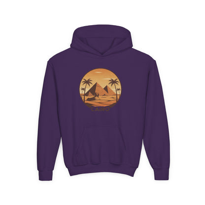 Youth Hoodie - Cairo Retro Pyramids Sunset Graphic
