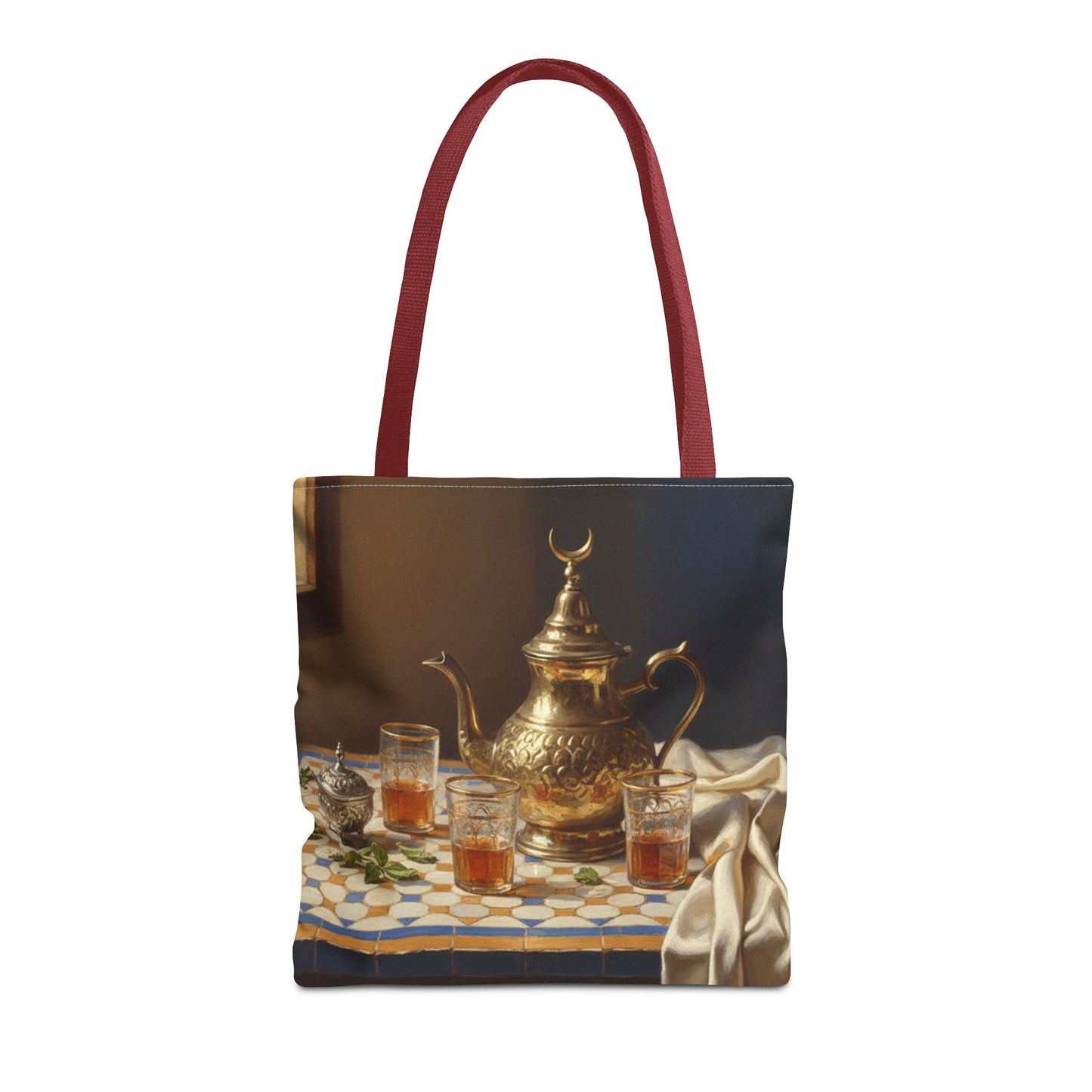 Moroccan Tea Set Tote Bag — Brass Teapot & Glasses AOP Tote