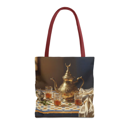 Moroccan Tea Set Tote Bag — Brass Teapot & Glasses AOP Tote