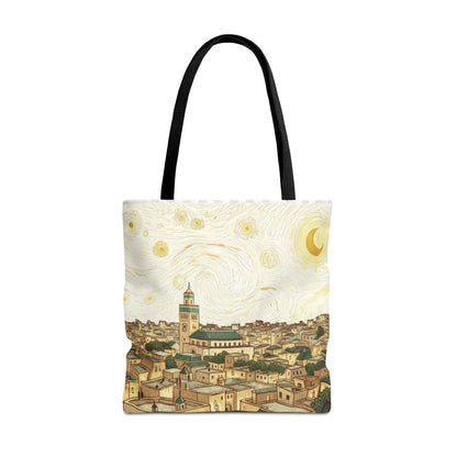 Starry Night Cityscape Tote Bag — Vintage Moroccan Skyline All-Over Print