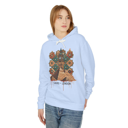 Cairo to London Vintage Pyramid Hoodie — Travel & Retro Mosaic Graphic