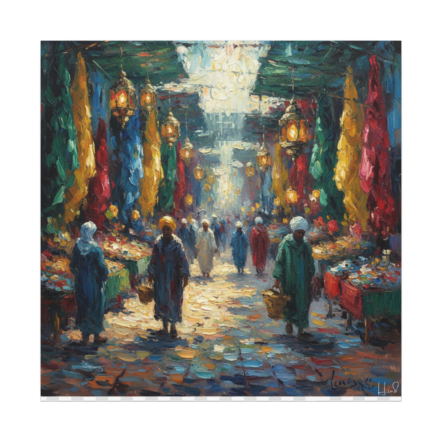 Middle Eastern Market Matte Canvas Wall Art — Colorful Bazaar Street Scene