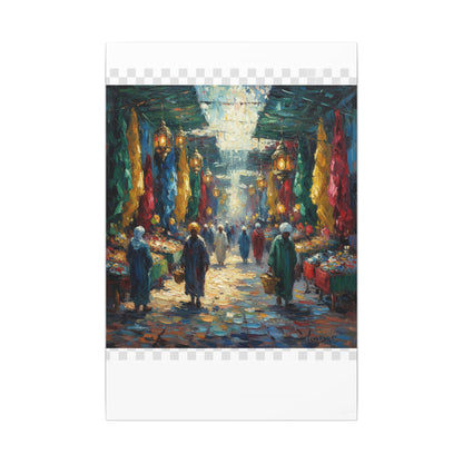 Middle Eastern Market Matte Canvas Wall Art — Colorful Bazaar Street Scene