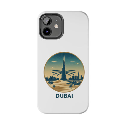 Coque de téléphone résistante motif skyline de Dubaï — Étui de voyage rétro palmiers du désert