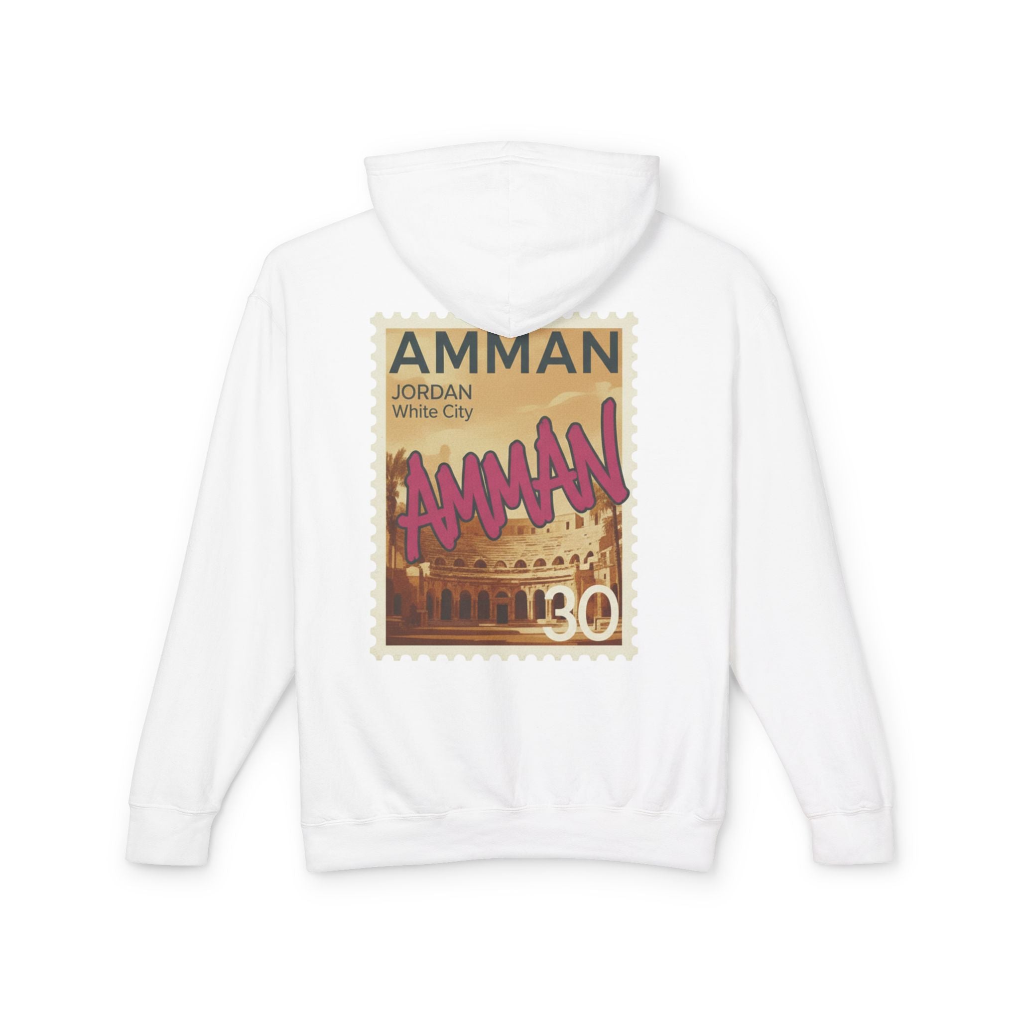 Amman Stamp Hoodie — Vintage Jordan Travel Graphic Sweatshirt