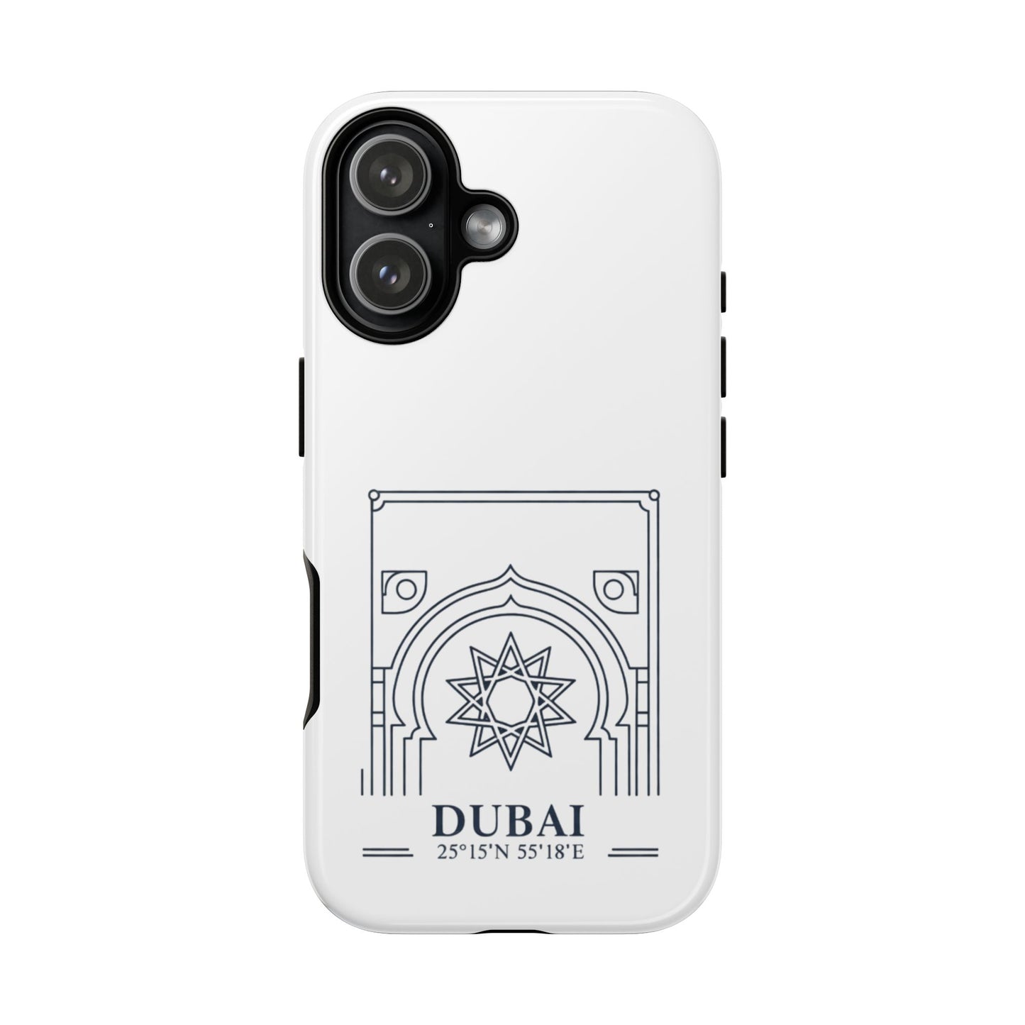 Dubai Architectural Phone Case — Minimal Souvenir Travel Design with Coordinates