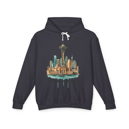 Doha x Seattle Skyline Hoodie — Retro Cityscape Pullover