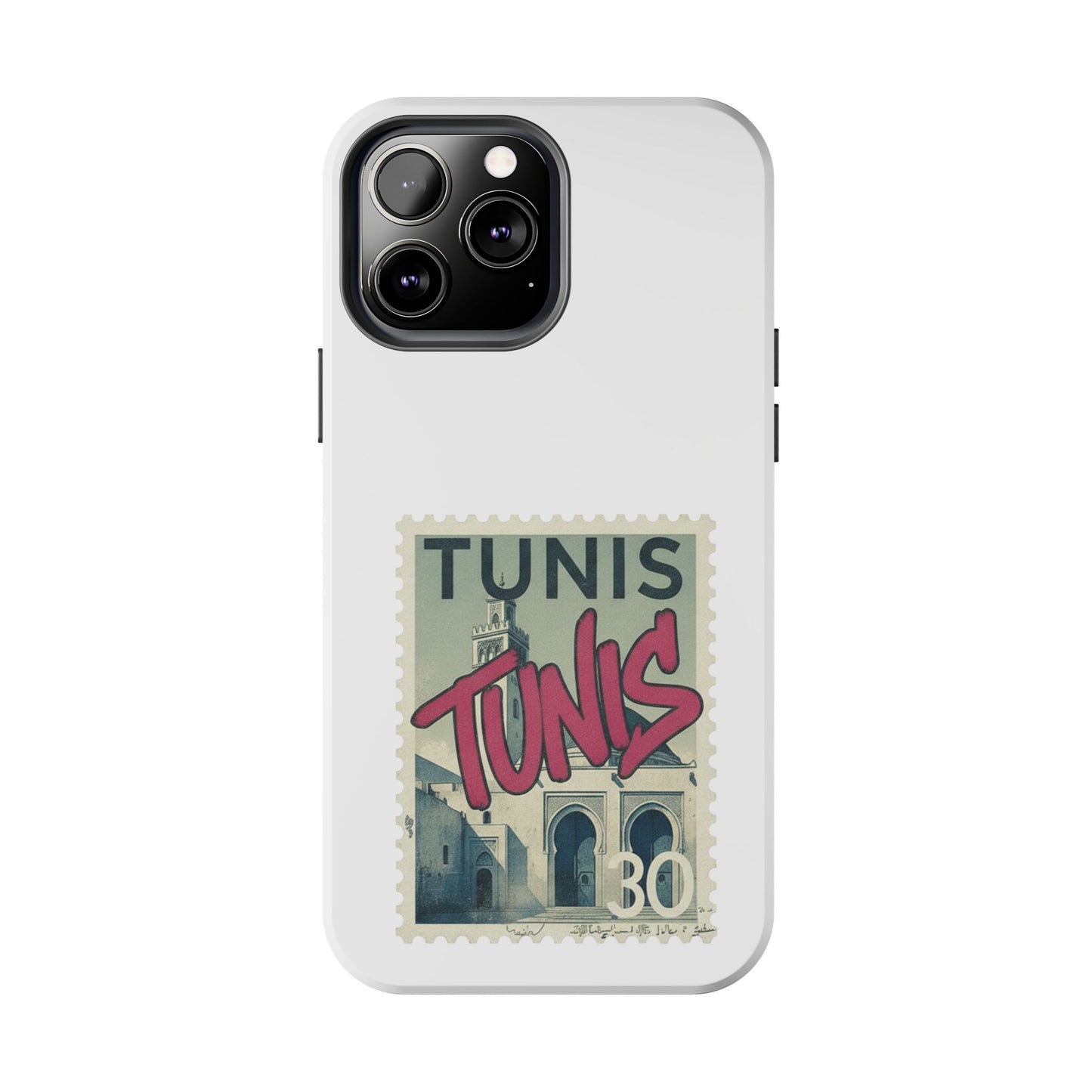 Coque de téléphone résistante à motif timbre vintage de Tunis — Étui de téléphone rétro pour voyage en Tunisie