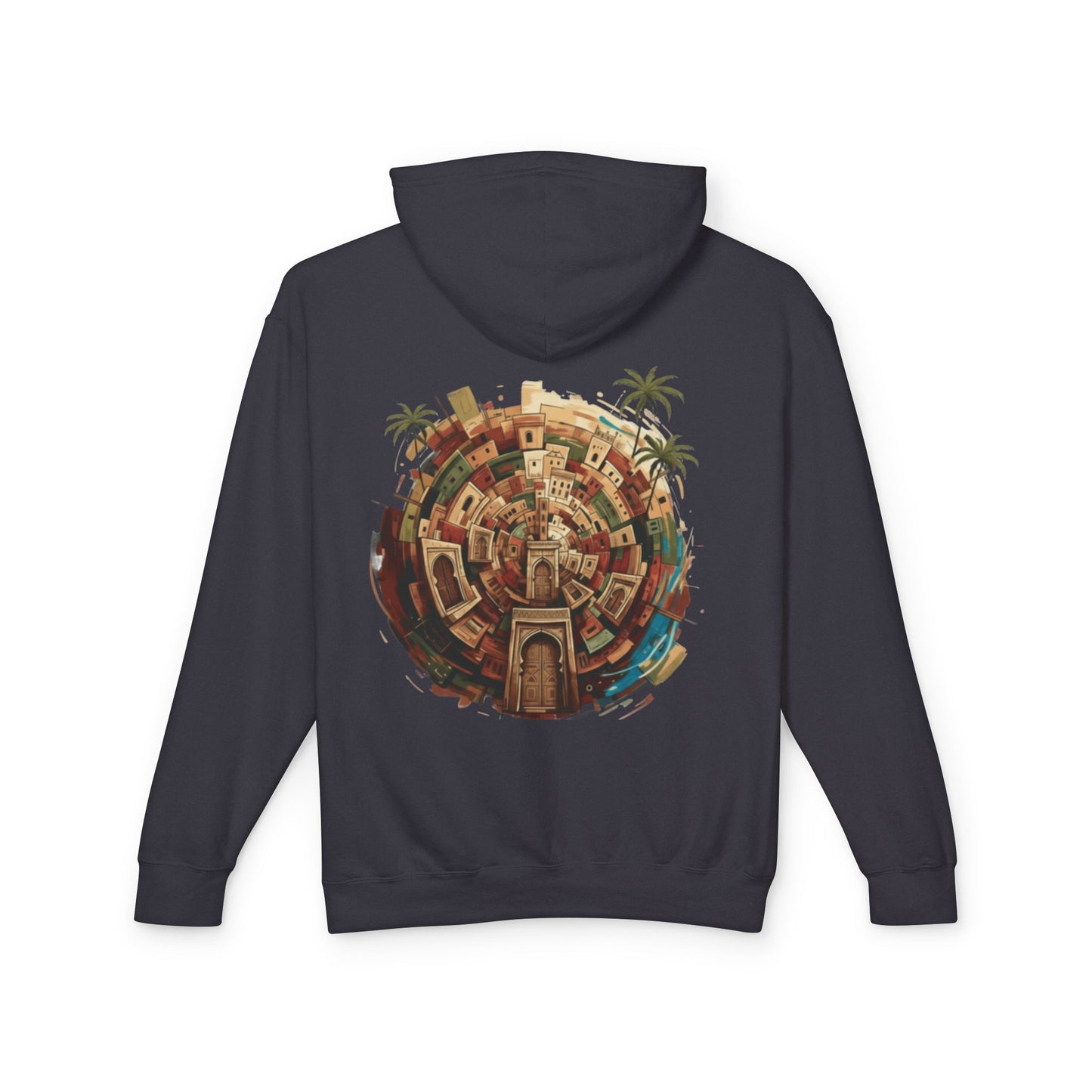 Lightweight Hoodie — Vintage Moroccan Medina Circle Back Print