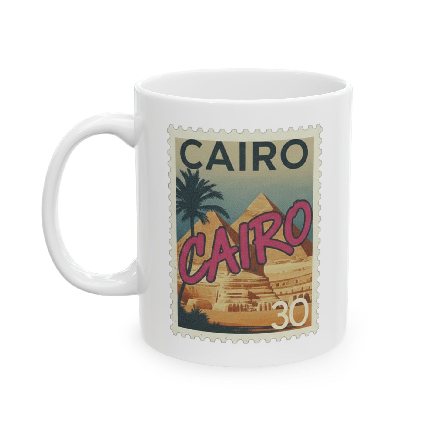 Cairo Vintage Stamp Ceramic Mug – Retro Egypt Travel Coffee Cup (11oz & 15oz)