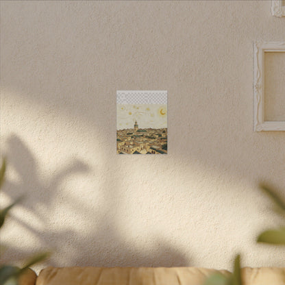 Moroccan Cityscape Canvas Print — Starry Night-Inspired Mosque Wall Art