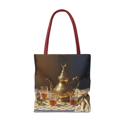 Moroccan Tea Set Tote Bag — Brass Teapot & Glasses AOP Tote