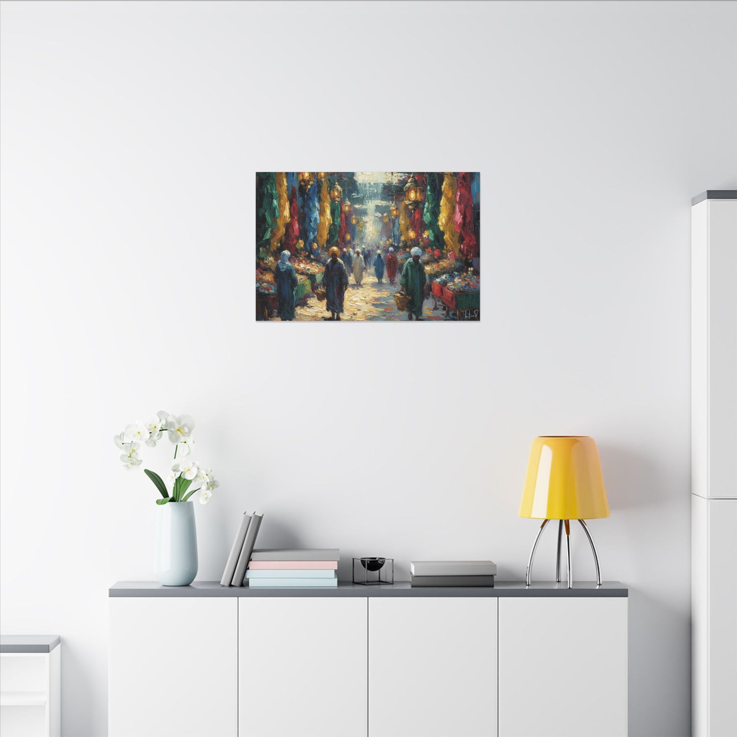 Middle Eastern Market Matte Canvas Wall Art — Colorful Bazaar Street Scene