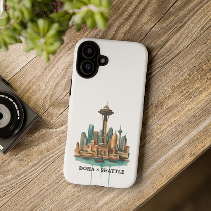 Coque de téléphone résistante Doha x Seattle Skyline — Protection pour téléphone inspirée de la ville