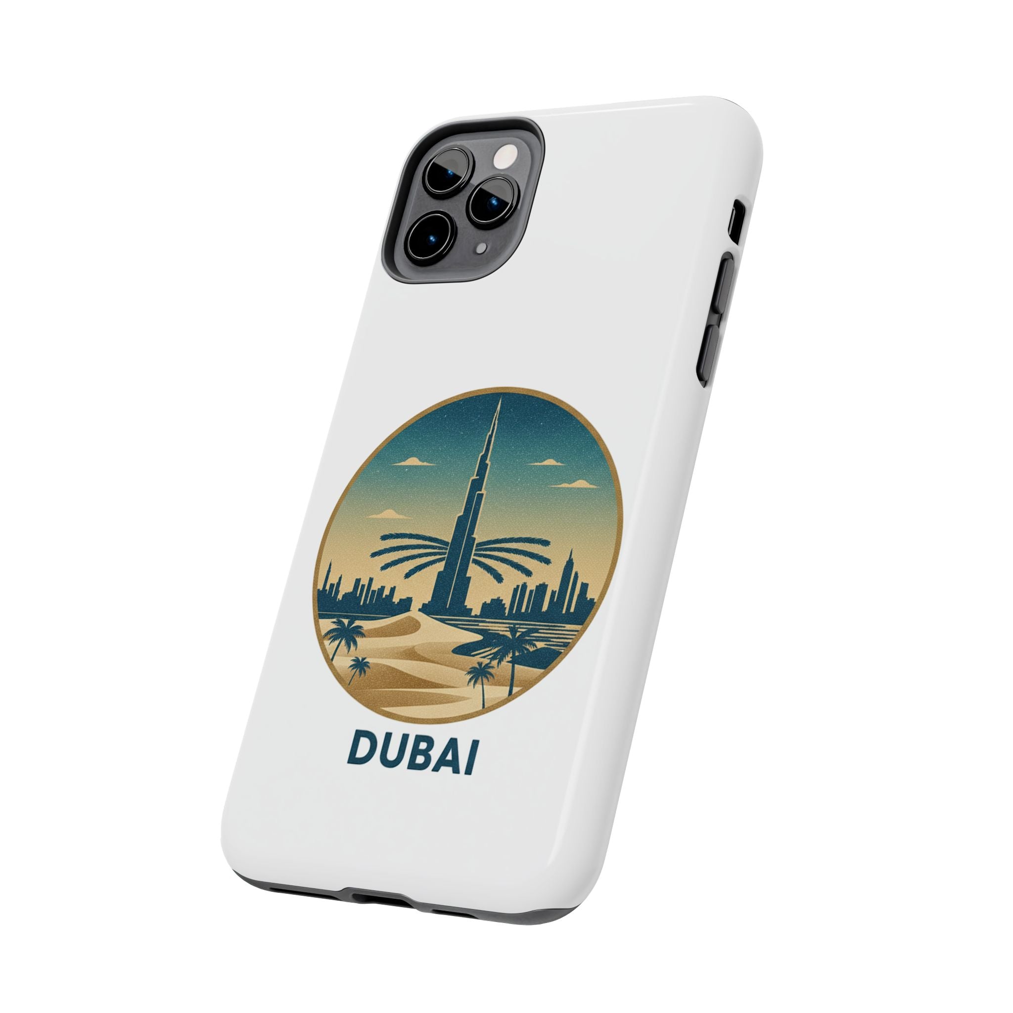 Dubai Skyline Tough Phone Case — Retro Desert Palm Travel Phone Cover