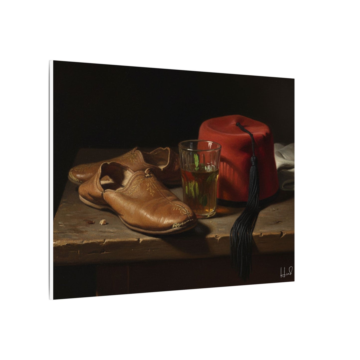 Still Life Canvas Print — Leather Shoes & Red Fez Wall Art