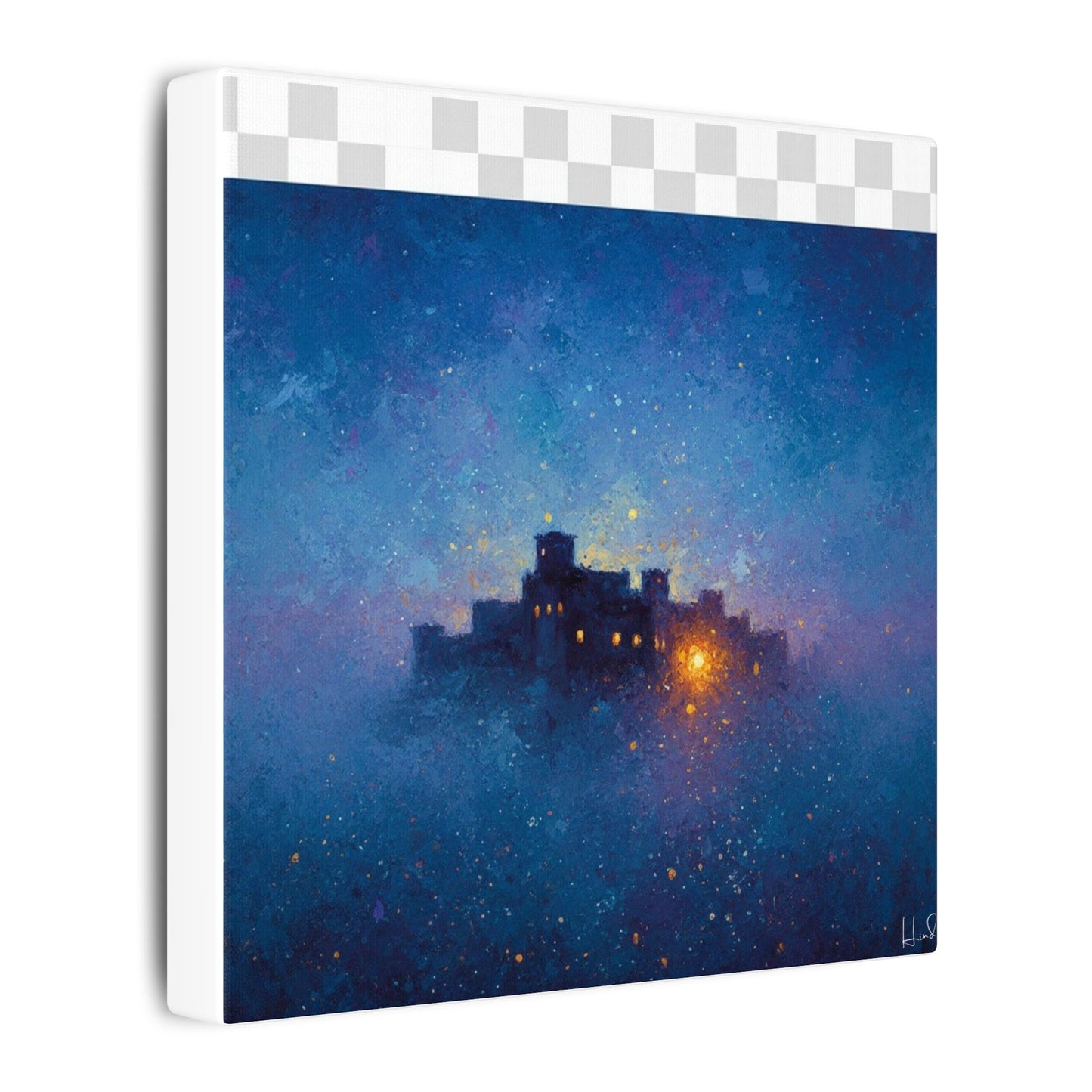 Tableau sur toile mate « Forteresse de la Nuit Étoilée » — Paysage mystique de château bleu