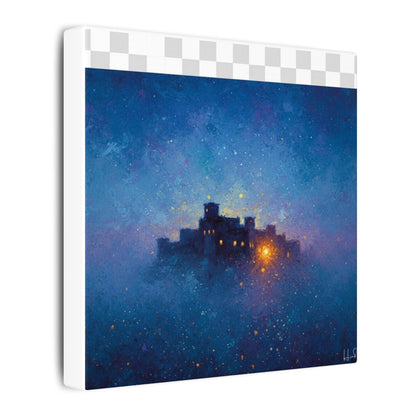 Tableau sur toile mate « Forteresse de la Nuit Étoilée » — Paysage mystique de château bleu