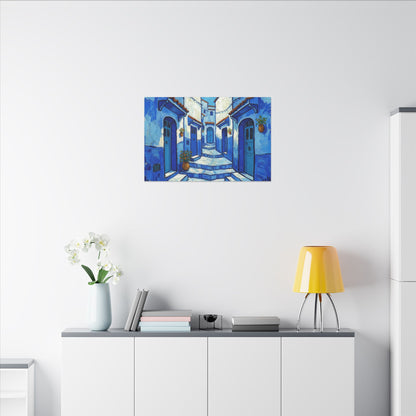 Mediterranean Blue Alley Canvas Print — Stretched Matte Wall Art