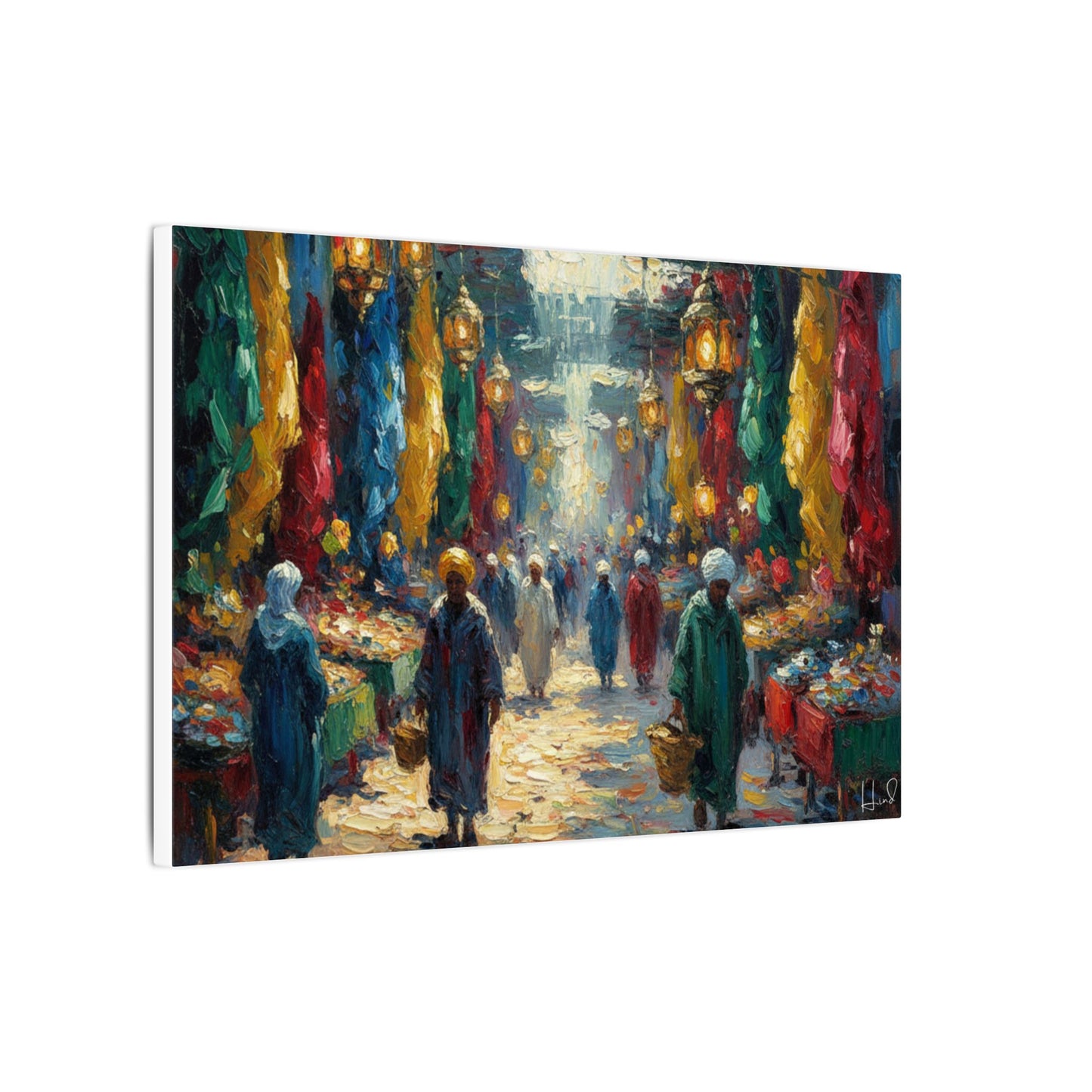 Middle Eastern Market Matte Canvas Wall Art — Colorful Bazaar Street Scene