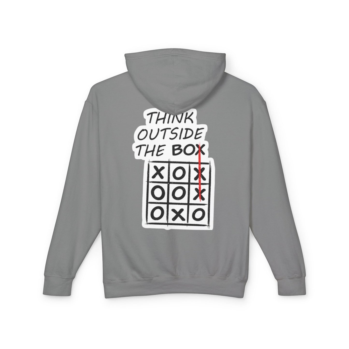 Think Outside the Box Hoodie — Tic-Tac-Toe Graphic Lightweight Hooded Sweatshirt