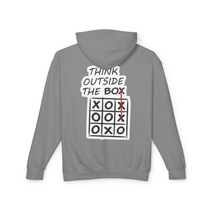 Think Outside the Box Hoodie — Tic-Tac-Toe Graphic Lightweight Hooded Sweatshirt