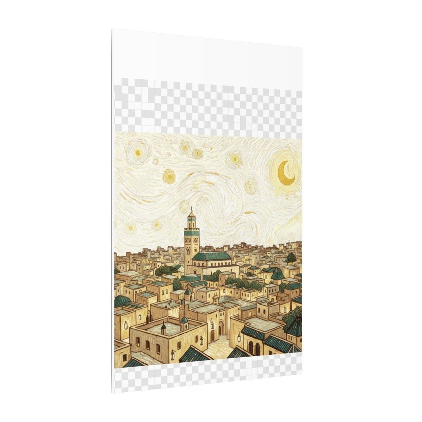 Moroccan Cityscape Canvas Print — Starry Night-Inspired Mosque Wall Art