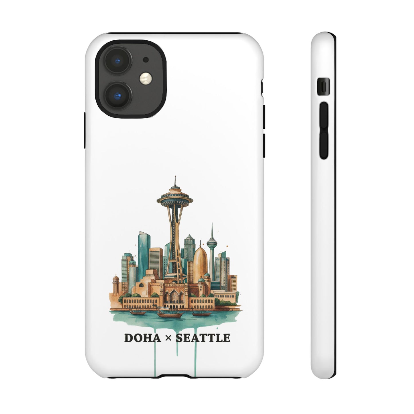 Coque de téléphone résistante Doha x Seattle Skyline — Protection pour téléphone inspirée de la ville