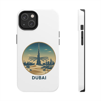 Coque de téléphone résistante motif skyline de Dubaï — Étui de voyage rétro palmiers du désert