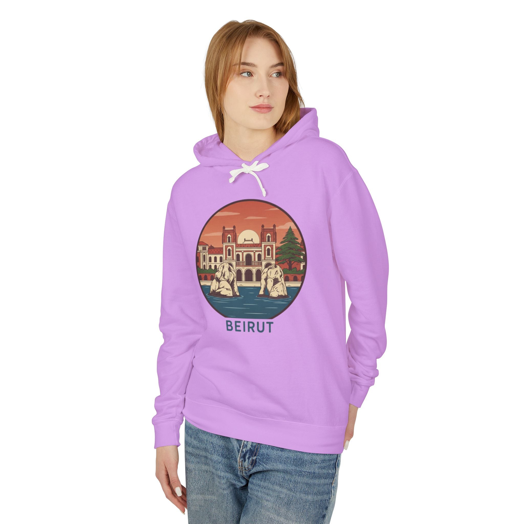 Beirut Vintage Landmark Hoodie — Retro Cityscape Graphic Hooded Sweatshirt