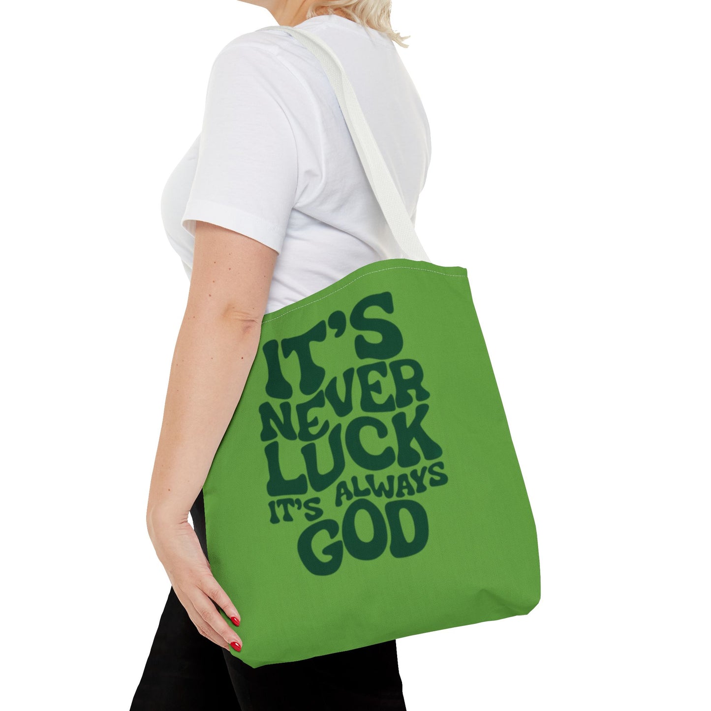 Faith Quote Tote Bag — "It's Never Luck, It's Always God" Cotton Tote