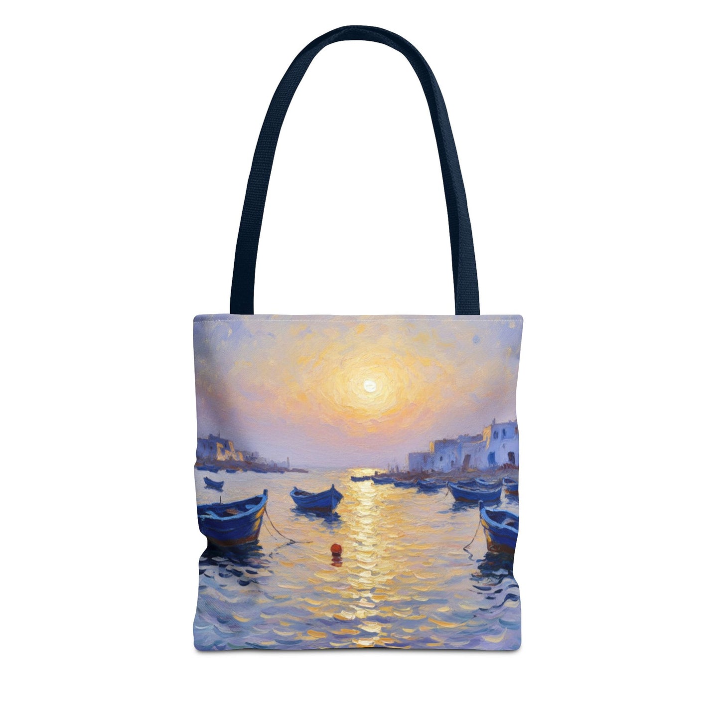 Sunset Harbor Tote Bag - Seaside Boats Art Print