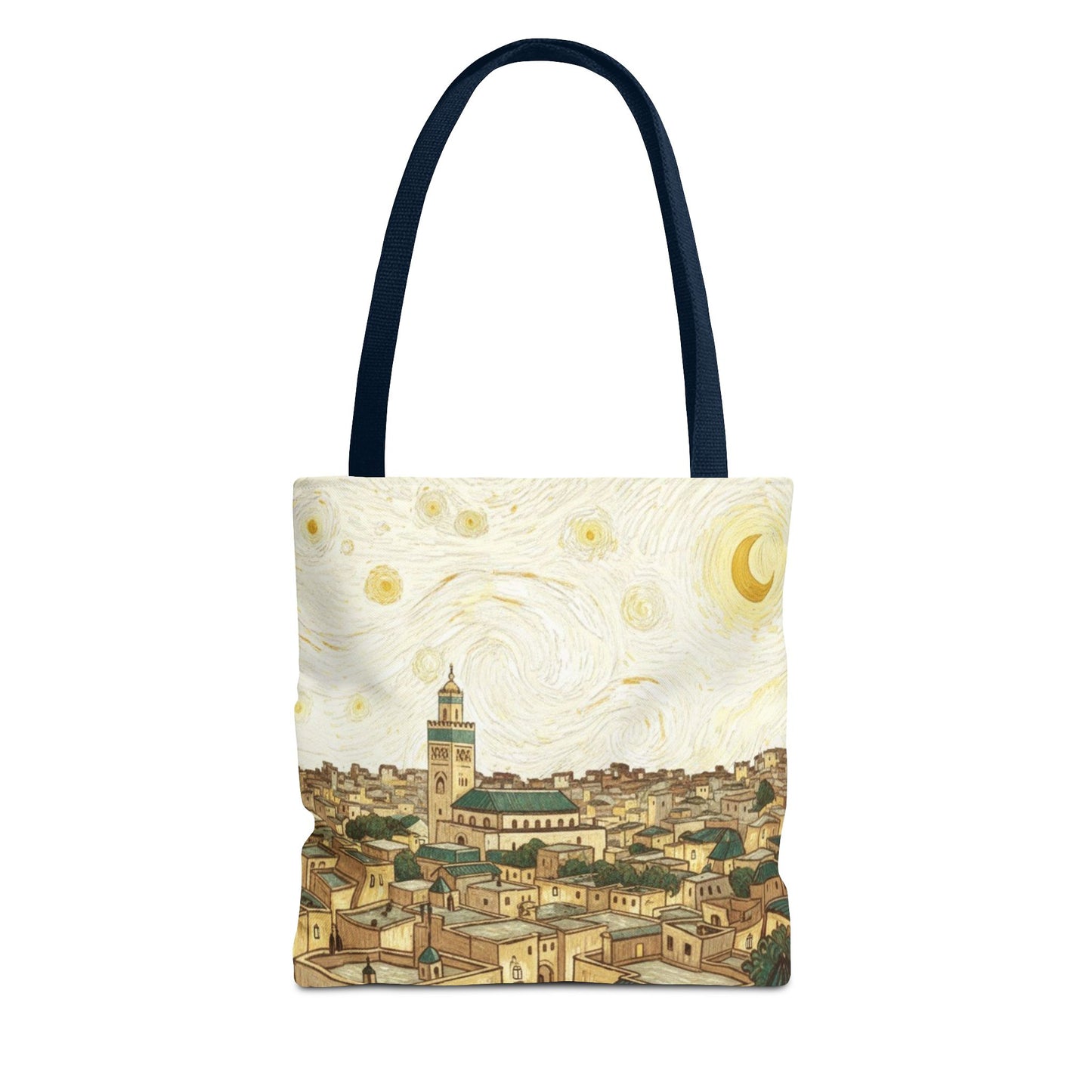 Starry Night Cityscape Tote Bag — Vintage Moroccan Skyline All-Over Print