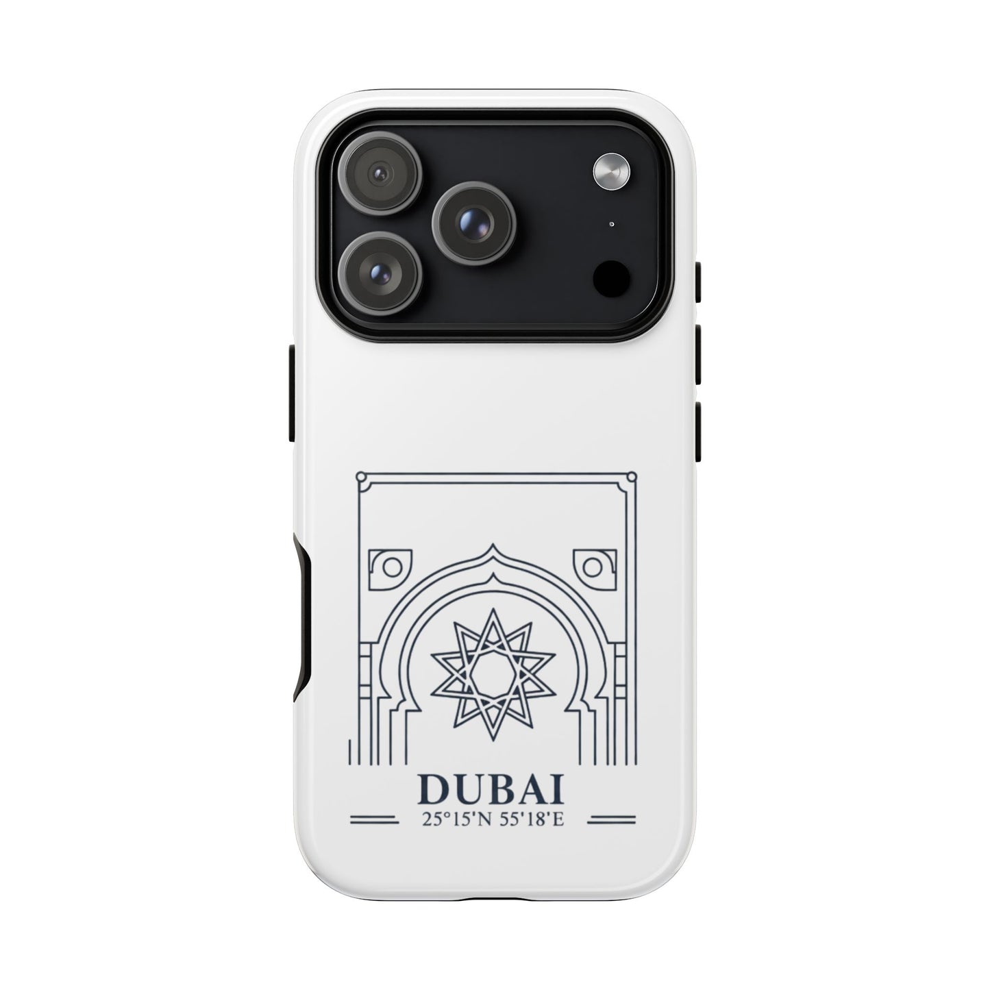 Dubai Architectural Phone Case — Minimal Souvenir Travel Design with Coordinates