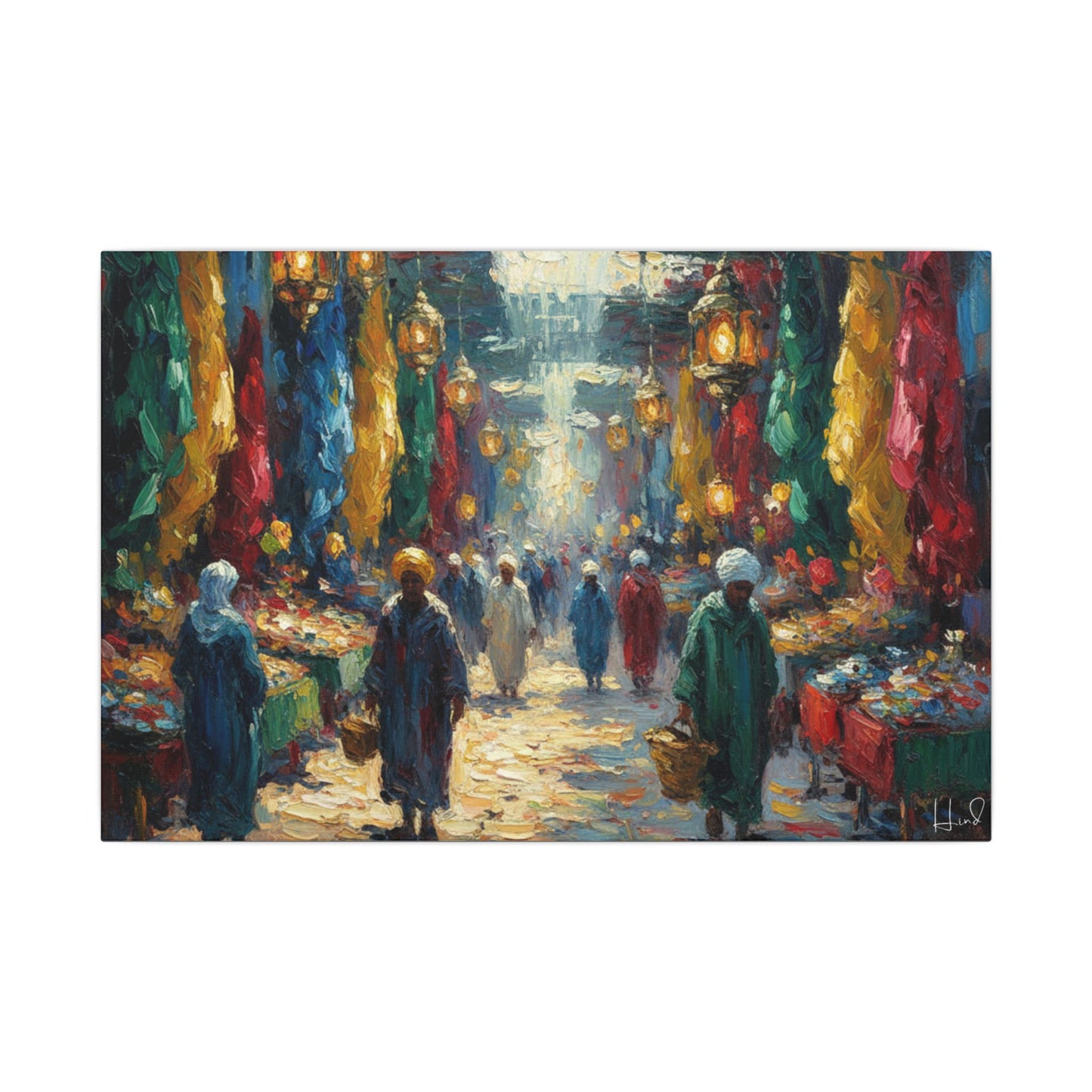 Middle Eastern Market Matte Canvas Wall Art — Colorful Bazaar Street Scene